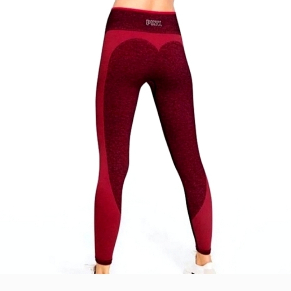 PINK Victoria's Secret Red & Black Heart Leggings High Waist Compression Tights